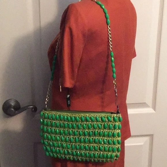 Vintage 1950 green beaded and Wicker purse in excellent condition - Picture 7 of 8
